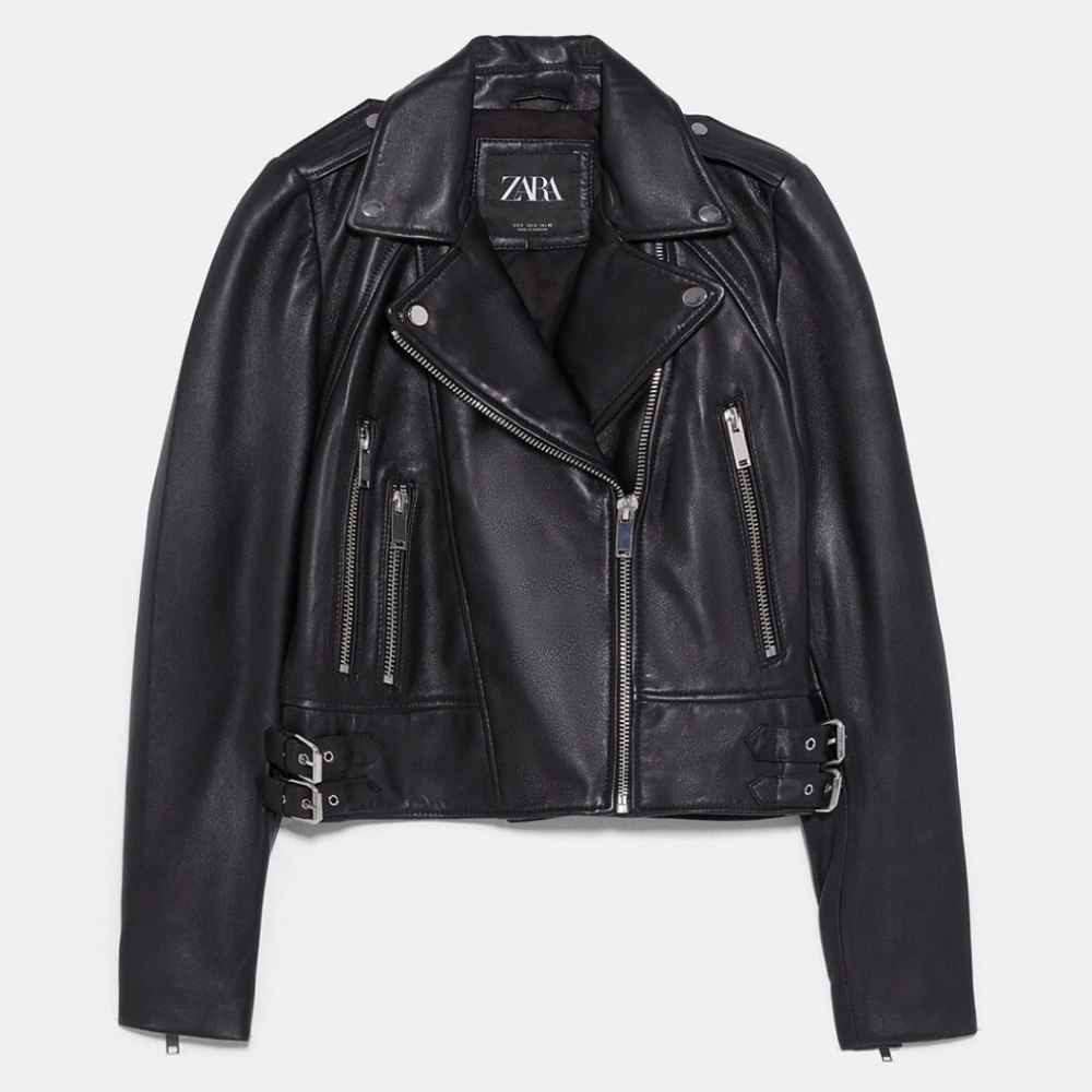 Zara Black Leather Biker Jacket NWOT